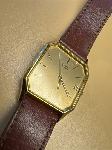 Vintage Men's Seiko 6532-5070 Gold Tone Quartz Date Watch New Battery 28mm