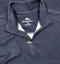 Tommy Bahama Men's L Blue 1/4 Zip Long-Sleeve Pullover Shirt Gorpcore Stretch