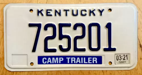 KENTUCKY CAMP TRAILER  LICENSE PLATE " 725201 " KY CAMPER RV TRL