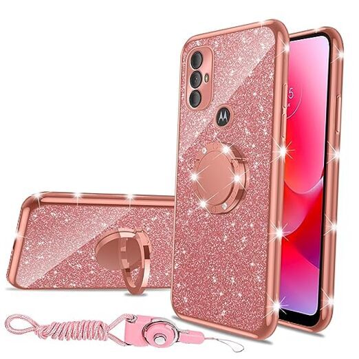 for Moto G Pure 2021 Case, Moto G Power 2022 Case, Girls Women Rose Gold