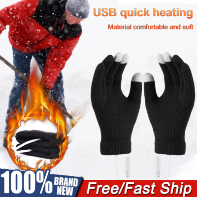USB Electric Heating Gloves Soft Touch Screen Winter Full Finger Knitted Mittens