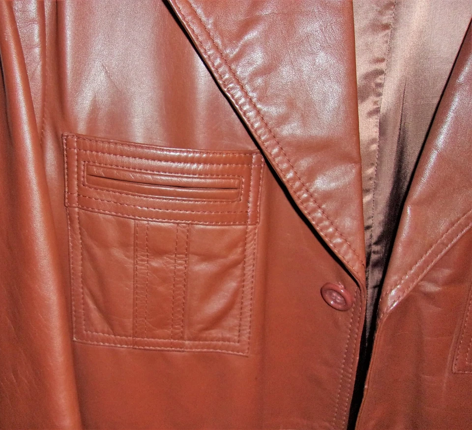 Abrigo vintage de cuero marrón mediano para hombre años 70 talla 44 Andhurst Foto 4 de 4