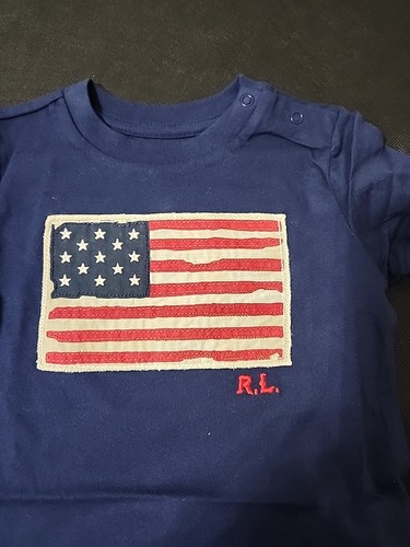 T-shirt/maglietta Navy Ralph Lauren Flag 100% cotone jersey: ragazzo taglia 9 mesi - Foto 4 di 4