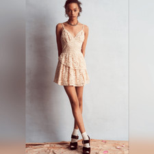 LoveShackFancy Hopely Lace Tiered Mini Dress In Buttercream Size 2 NWT