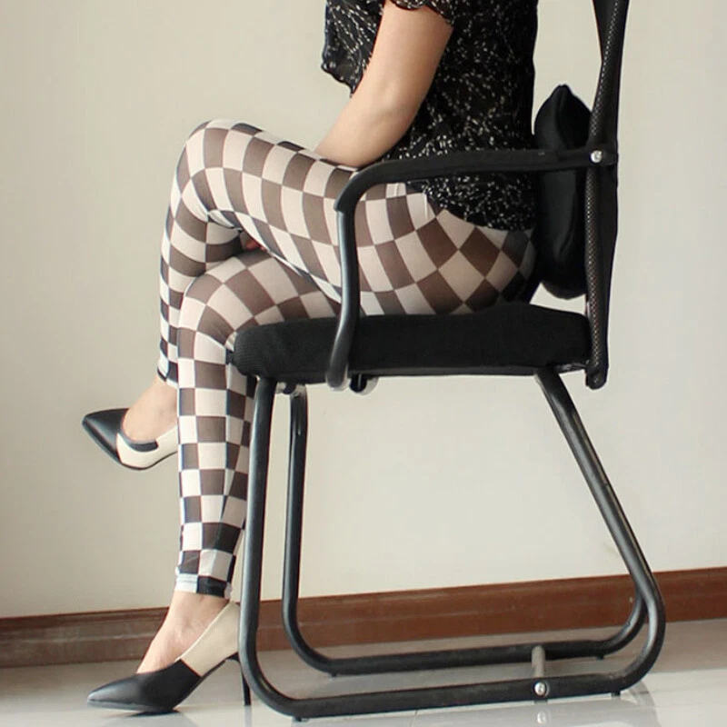 Pantalones ajustados de malla para damas Pantalones a cuadros Leggings Semi Transparentes Yoga Fiesta Foto 2 de 4