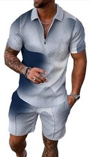 Mens Outfit 2-Piece Set Short Sleeve Casual Shirts and Shorts Set