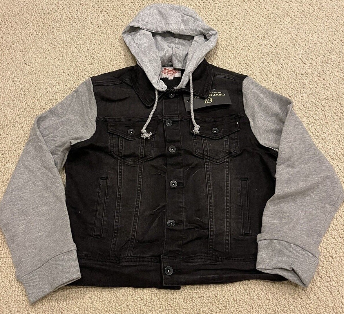 NWT Men's Chopp Shop Jeans Black Convertible Hooded Denim Jacket ALL
