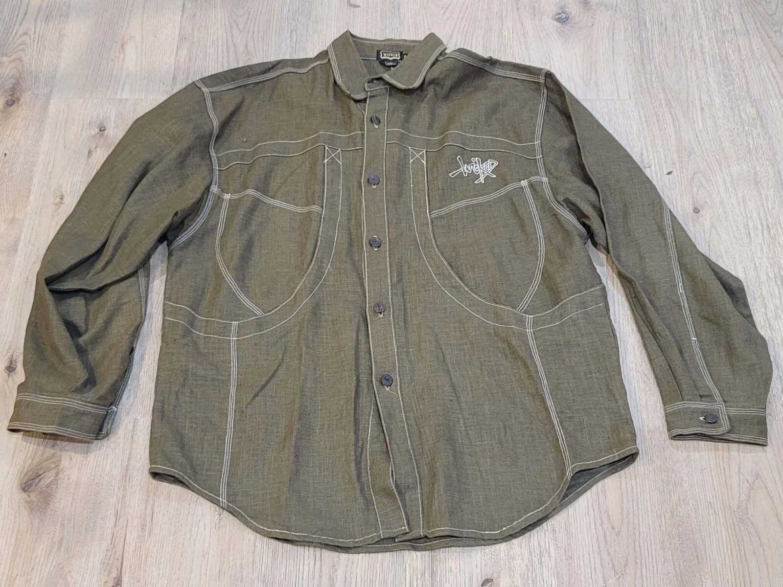 Wicked Shirt Mens Linen Button Down XL Long READ!!!