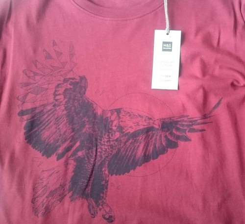 M & S Men's Burgundy Pure Cotton Motif T-Shirt - Size: M / Medium - Picture 4 of 4