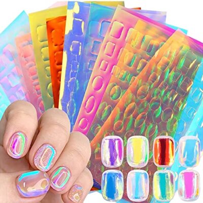  11 Sheets Aurora Nail Foil Laser Nail Stickers Glass Paper Cellophane Nail Art