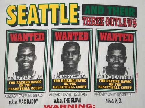 Vintage Gary Payton Caricature Shirt Seattle Supersonics USA 1994 Made Gill S/M - Picture 3 of 8
