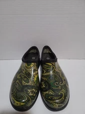 Sloggers Green Paisley Rain & Garden Shoes Women’s 9 Waterproof Slip On Clog USA
