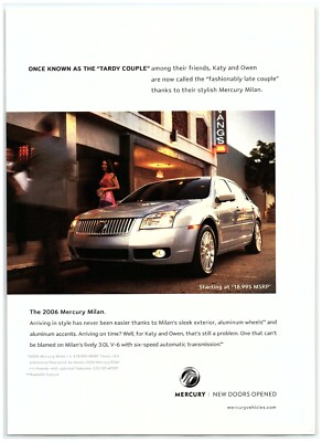 2006 Mercury Milan Print Ad, Arriving In Style Tardy Couple Katy Owen Curb Side