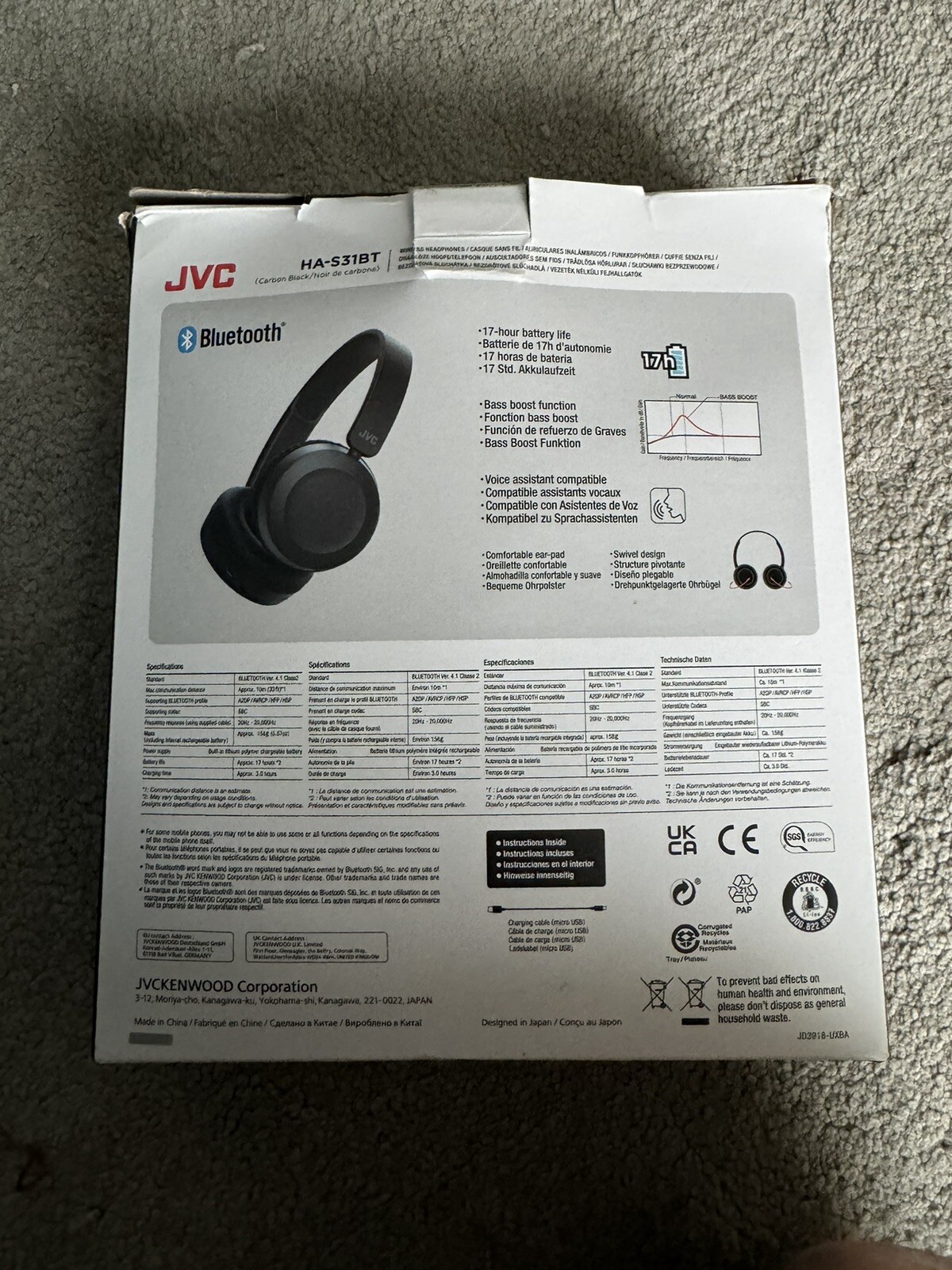 JVC HAS31BT Bluetooth Foldable On Ear Headphones Black (HAS31BTBU