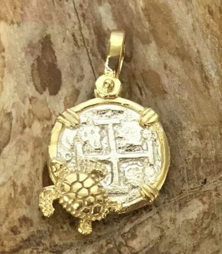 ATOCHA Coin Pendant Turtle GP over 925 Sterling Silver Sunken Treasure Jewelry - Picture 1 of 8