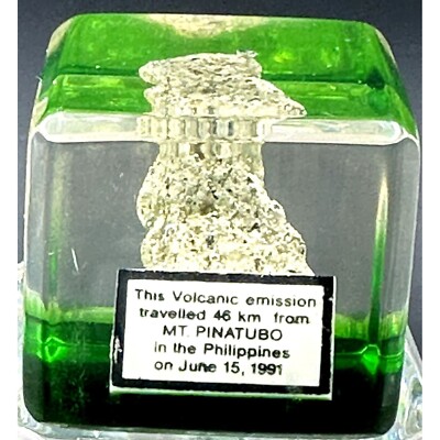 Mt Pinatubo Volcanic Ash Specimen 1991 Eruption Philippines Souvenir Cube Green