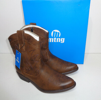 Ladies MTNG Brown Block Heel Zip Up Wedge Boots Shoes New