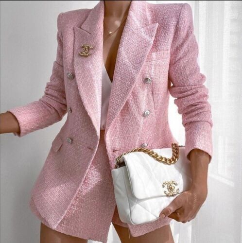 NWT ZARA TEXTURED TWEED LONG FITTED PINK BLOGGERS BLAZER NWT ZARA TEXTURED TWEED LONG FITTED PINK BLOGGERS BLAZER