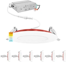6-Pack 4 Inch Ultra Thin LED Fire Rated Recessed Lights, 5CCT 2700K/3000K/3500K/