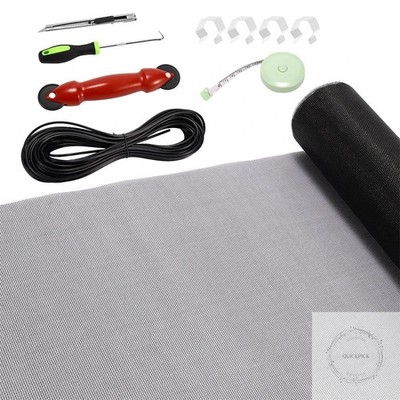 Windows Screen Door Repair Kit Fiberglass Mesh 48''x118''(0.161''Spline) Black