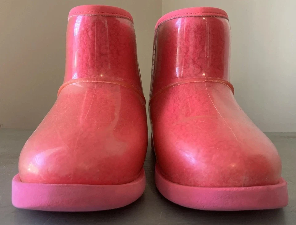 UGG Size 3 Classic Clear Mini Boots Girls Plush Hibiscus Pink Wool Waterproof - Image 3 of 4