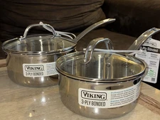 Set of 2 NEW Viking Sauce Pans 2.25 Qt. + 1.5 Qt. w/ Glass Lids
