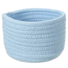 Blue Small Cotton Rope Woven Storage Basket, Round, 5.6x3.6"