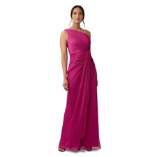 NWT Adrianna Papell Stardust Pleated Draped Metallic Magenta Gown Size 8