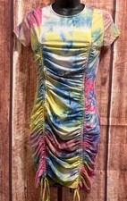 Fashion Nova Ruched Bodycon Tie Dye Mini Dress Cruise Vacay Stretch Dress M