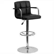 Bowery Hill Metal Quilted Adjustable Bar Stool with Arms in Black