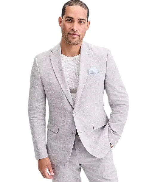 Bar Iii Mens Slim fit Linen Suit Jacket Blazer 40 S Light Gray Solid
