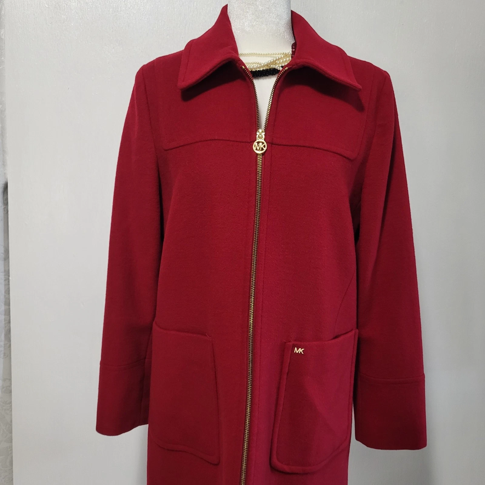 Cappotto Michael Kors misto lana pea giacca oro zip tg 6 rosso capospalla invernale