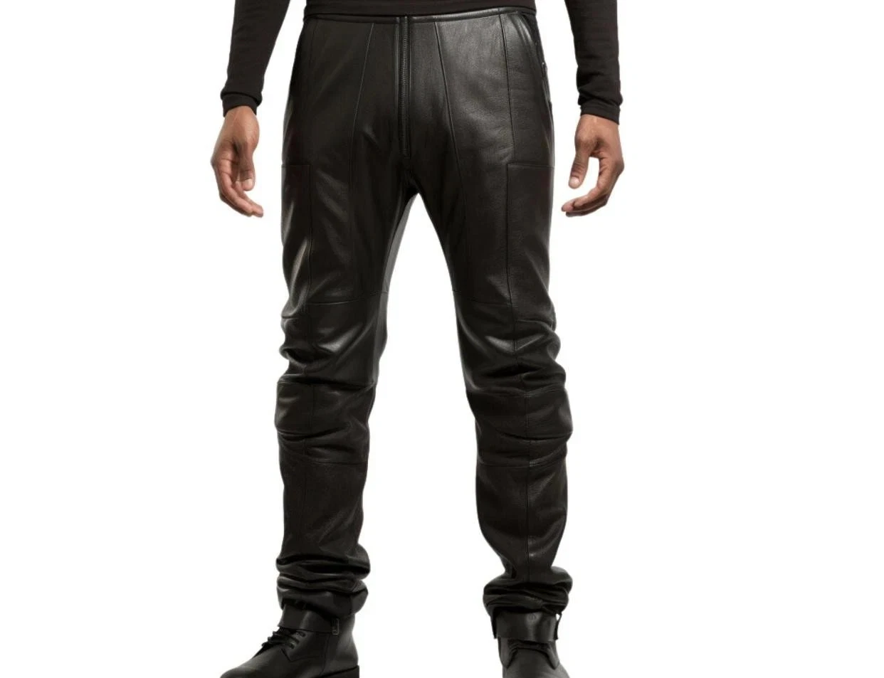 Men's Real Sheep Soft Leather Black Pant Classic Straight Fit And Biker Pa