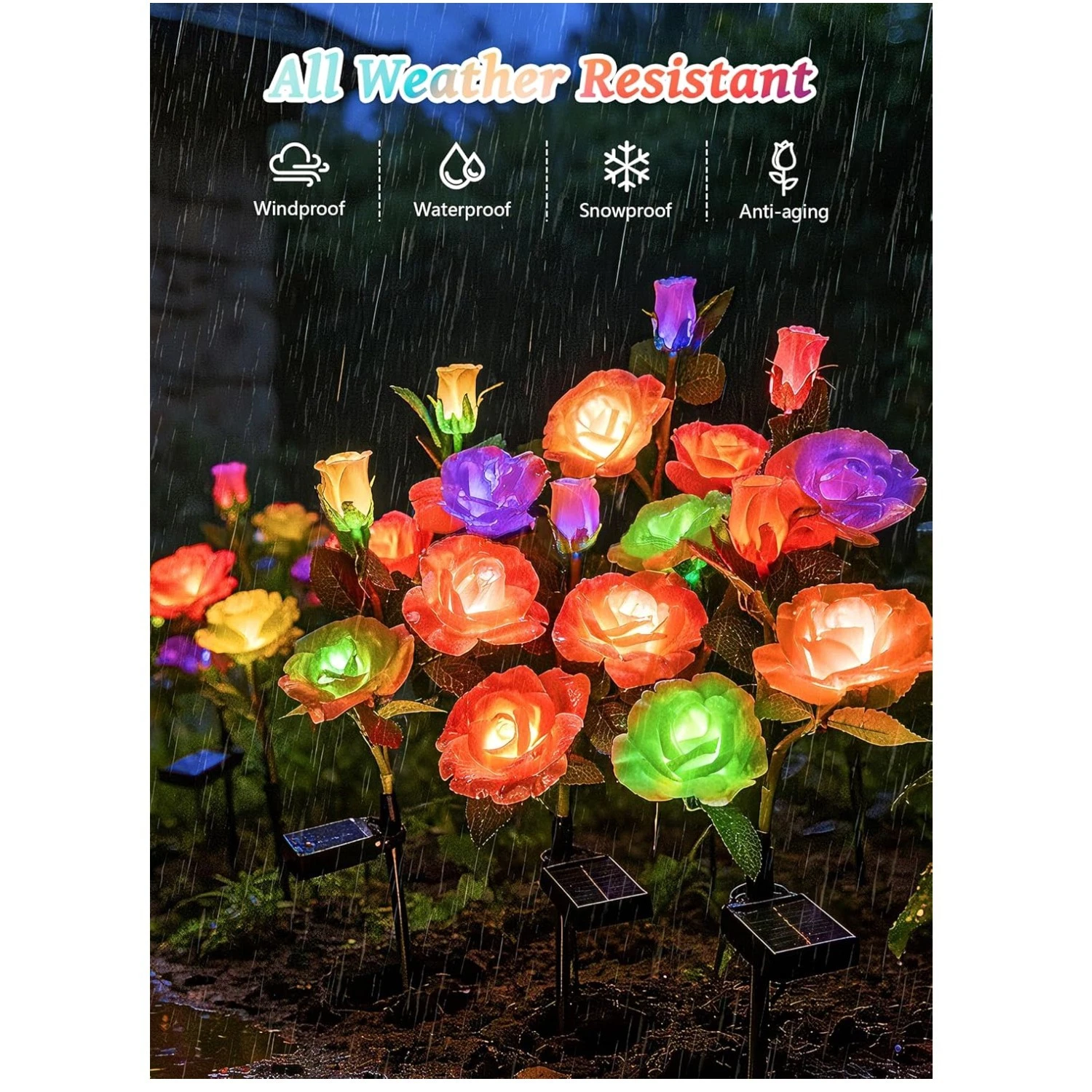 Decorative Solar Rose Lights, 4 Pack Waterproof
