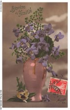 BAUP8-0388-FLOWERS - Viollets in a Vase - Sincere Friendship