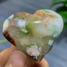 50G Natural green cherry blossom agate heart hand carved specimen