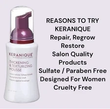 New Keranique Thickening & Texturizing Mousse 3.4oz Instant Volume Fullness Body