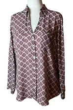 EXPRESS The Portofino Shirt with Pockets RED-GOL FLORAL DIAMONDS Size Large