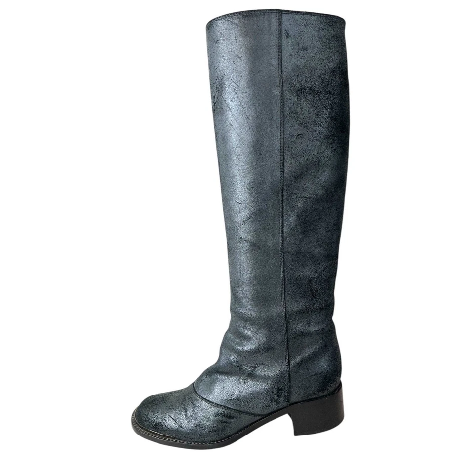 Botas altas de cuero DEVI KROELL en negro y plata metálica talla W. 36,5 EU / US 6 Foto 3 de 4