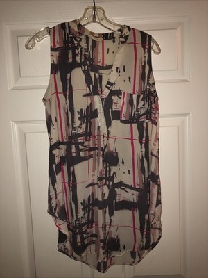 Lush Womens Tag Semi Sheer Sleeveless Blouse Top W/ Pockets Sz XS S (Runs Large)