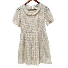 Forever 21 Ivory Lace Peter Pan Collar Short Sleeve Fit Flare Dress M