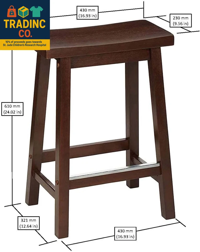 Solid Wood Saddle-Seat Kitchen Counter Barstool with Footrest, Easy Assembly - 2 - Image 3 of 4