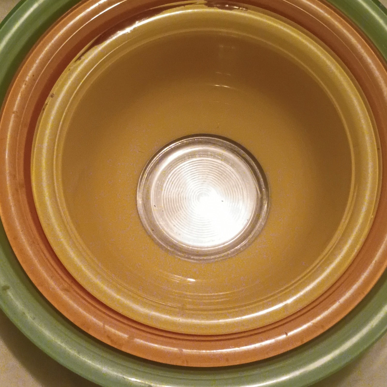 PYREX 402 403 404 3pc Nesting Mixing Bowl Set Glass Green Yellow Orange