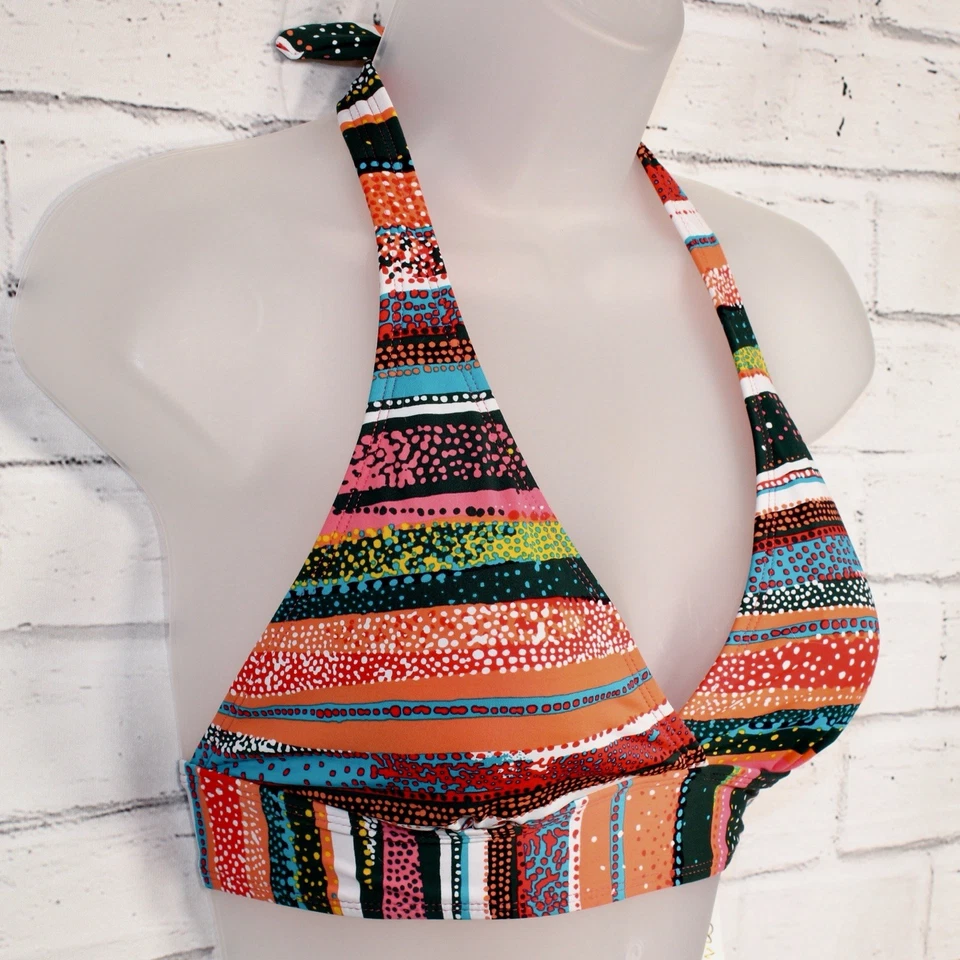 Top de bikini Anne Cole a rayas de arena estampado Marilyn cuello halter talla XS naranja nuevo con etiquetas Foto 4 de 4
