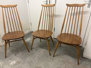 Set of 3 Ercol Windsor Goldsmith Armless Dining Chairs Brown Medium Wood Tone