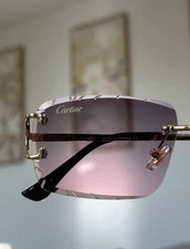 🔥🎁USA SHIPPD Big C Diamond Cut Pink Frameless Lens & Gold Frame
