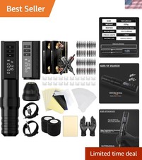 Wireless Tattoo Machine Pen Kit Complete Rotary Tattoo Gun Two 2400mAh Power ...
