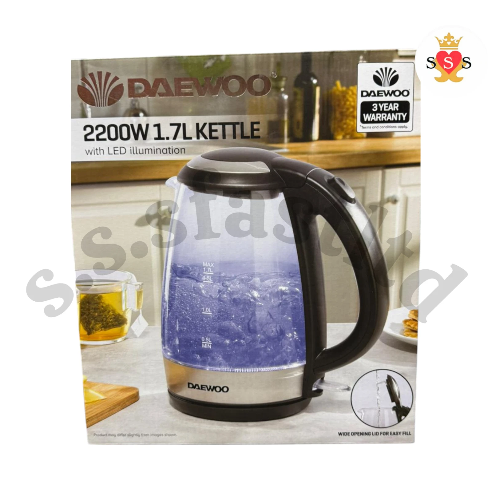 DAEWOO ELECTRIC KETTLE 1.7L 2200W WITH LED ILLUMINATION EACH