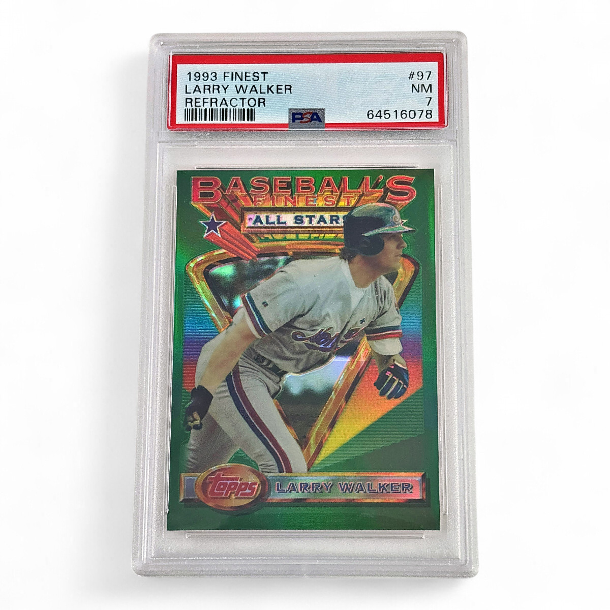 1993 Topps Finest Larry Walker Green Refractor #97 Graded NM PSA 7