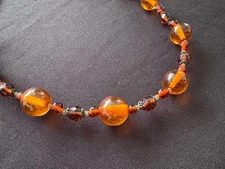 Vintage Amber Orange Plastic & Faceted Glass Bead Handmade Necklace